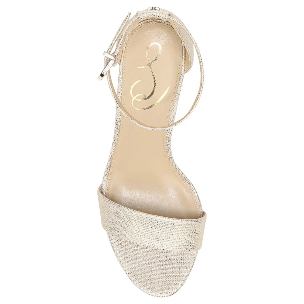 SAM EDELMAN Heels Yaro Ankle Strap Sandal Chunky Heel Jute Light Gold NIB - Picture 5 of 14